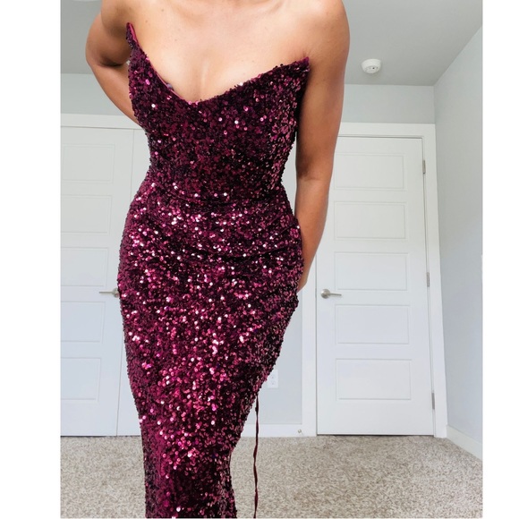 Ox Blood Sequin Corset Occassion Dress - Picture 3 of 12
